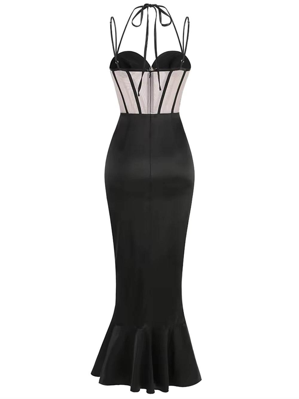 Spaghetti Strap Corset Beaded Lace Design Long Dress - REBECATHELABEL