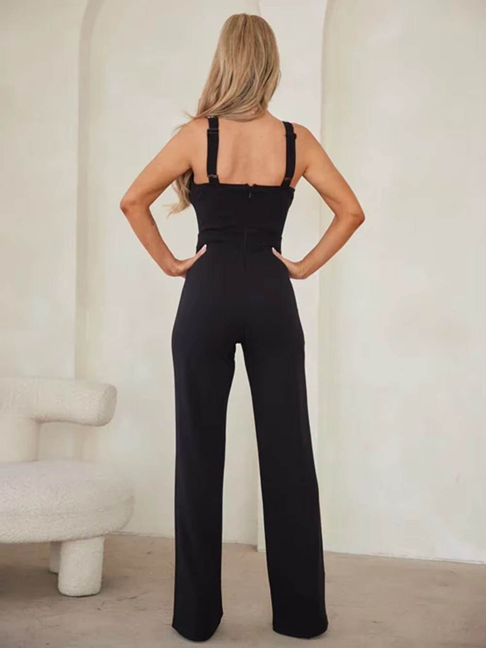 Spaghetti Strap Diamonds Bodycon Bandage Pencil Pants Jumpsuit - REBECATHELABEL