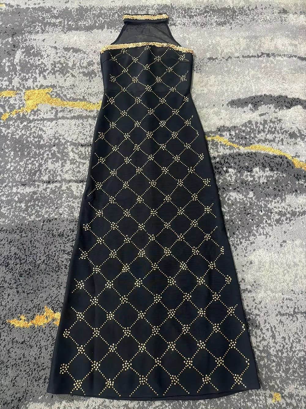 Sparkling Diamond Sequin Mesh Sexy A-line Long Bandage Dress - REBECATHELABEL