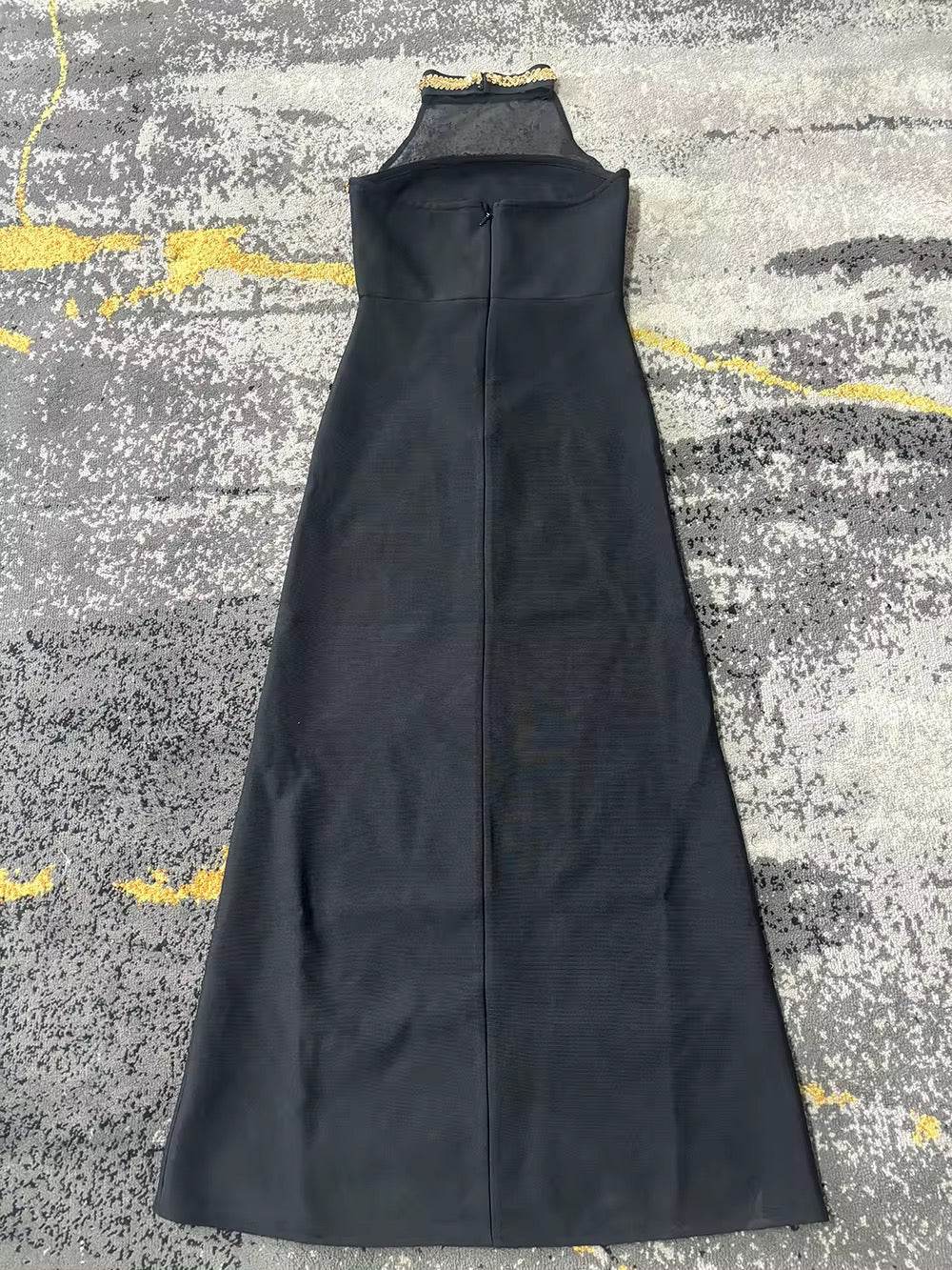 Sparkling Diamond Sequin Mesh Sexy A-line Long Bandage Dress - REBECATHELABEL