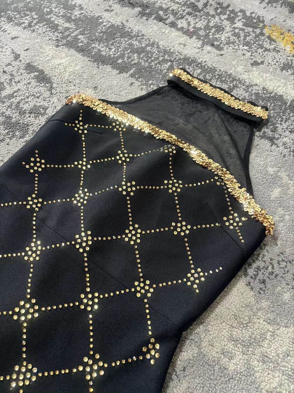 Sparkling Diamond Sequin Mesh Sexy A-line Long Bandage Dress - REBECATHELABEL