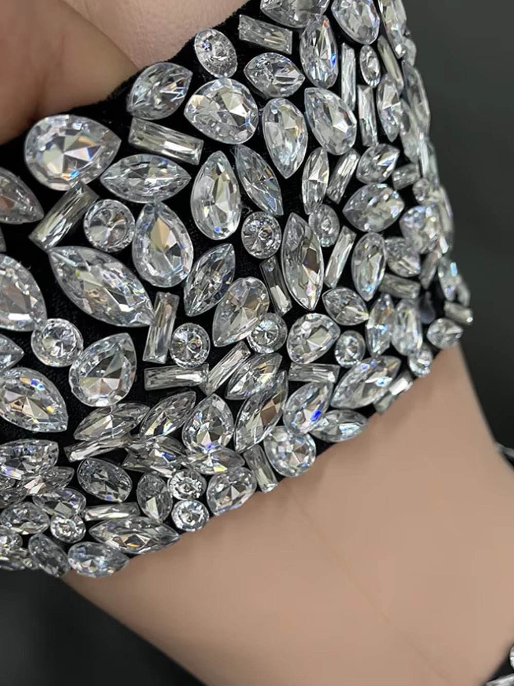 Sparkly Crystal Crop Top & Long Skirt Two-Piece Set - REBECATHELABEL