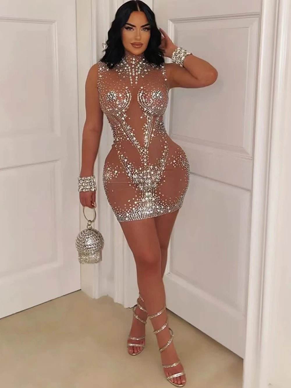 Sparkly Rhinestones Bandage Dress - REBECATHELABEL