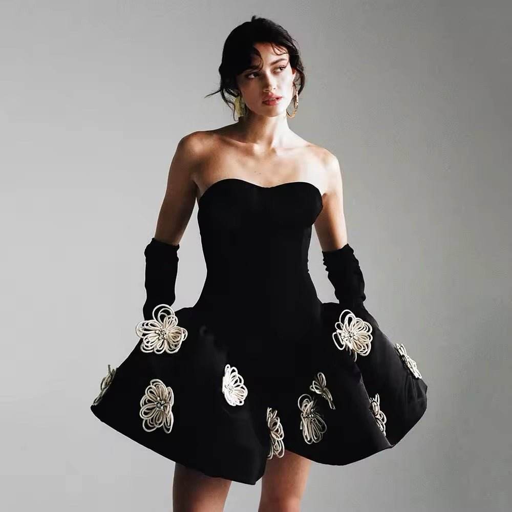 Splicing Appliques Strapless Evening Ball Gown Mini dress - REBECATHELABEL