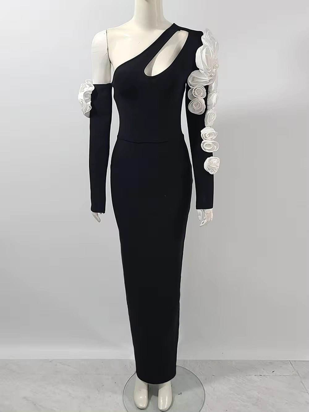 Splicing Flowers Appliques Maxi Bandage Dress - REBECATHELABEL