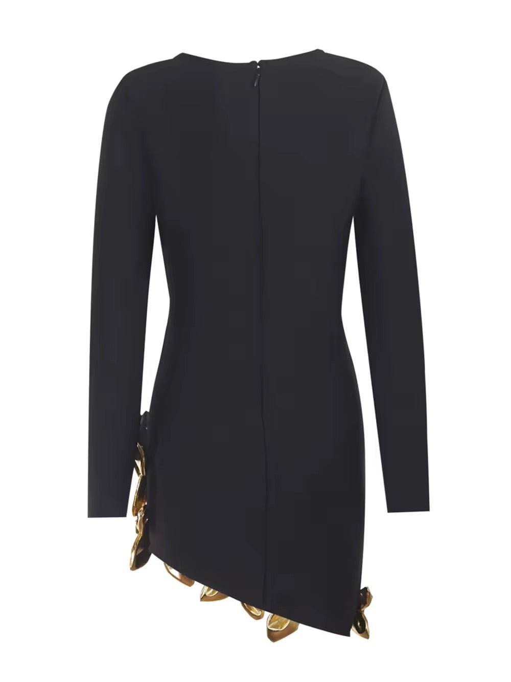 Square Neck Splicing Gold Flower Tight Mini Dress - REBECATHELABEL