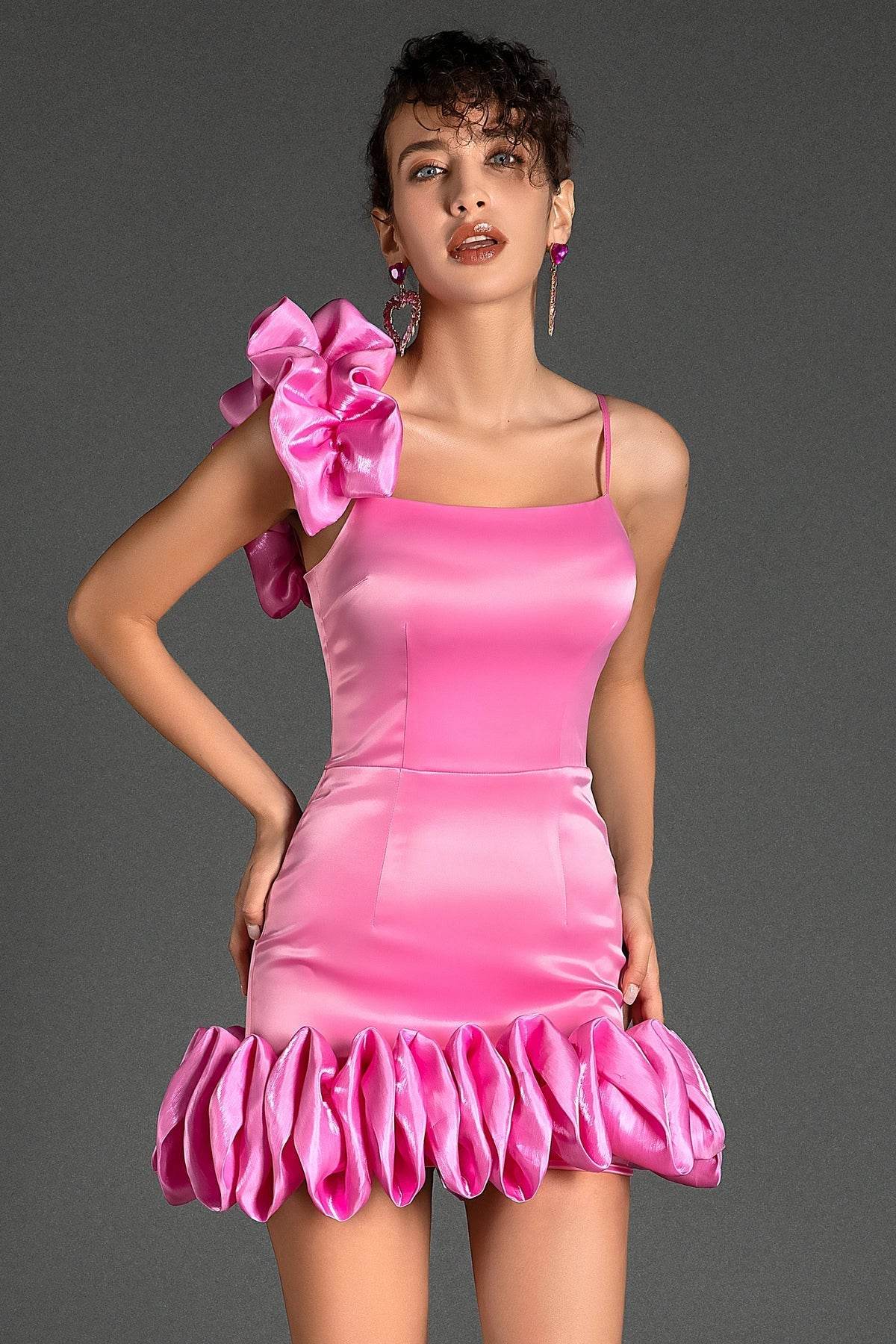 Strap Ruffle Embellished Mini Dress - REBECATHELABEL