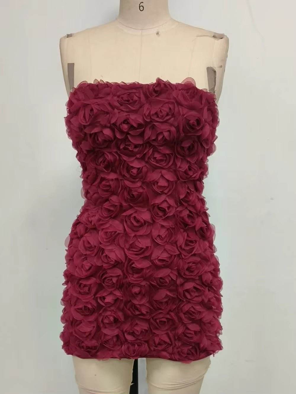 Strapless 3D Flowers Short Dress - REBECATHELABEL