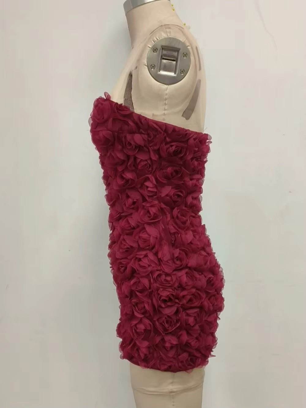 Strapless 3D Flowers Short Dress - REBECATHELABEL