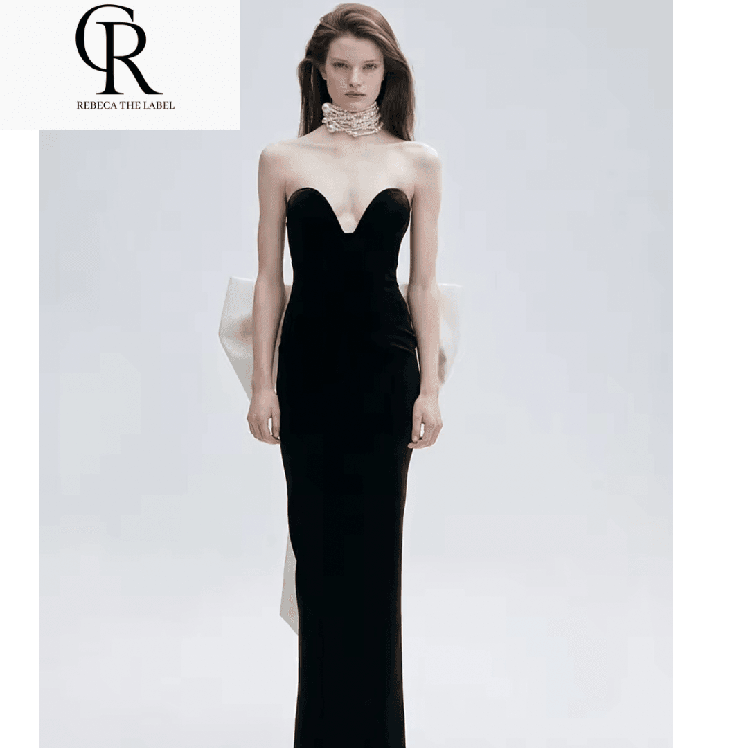 Strapless Back Large Bow Bodycon dress - REBECATHELABEL