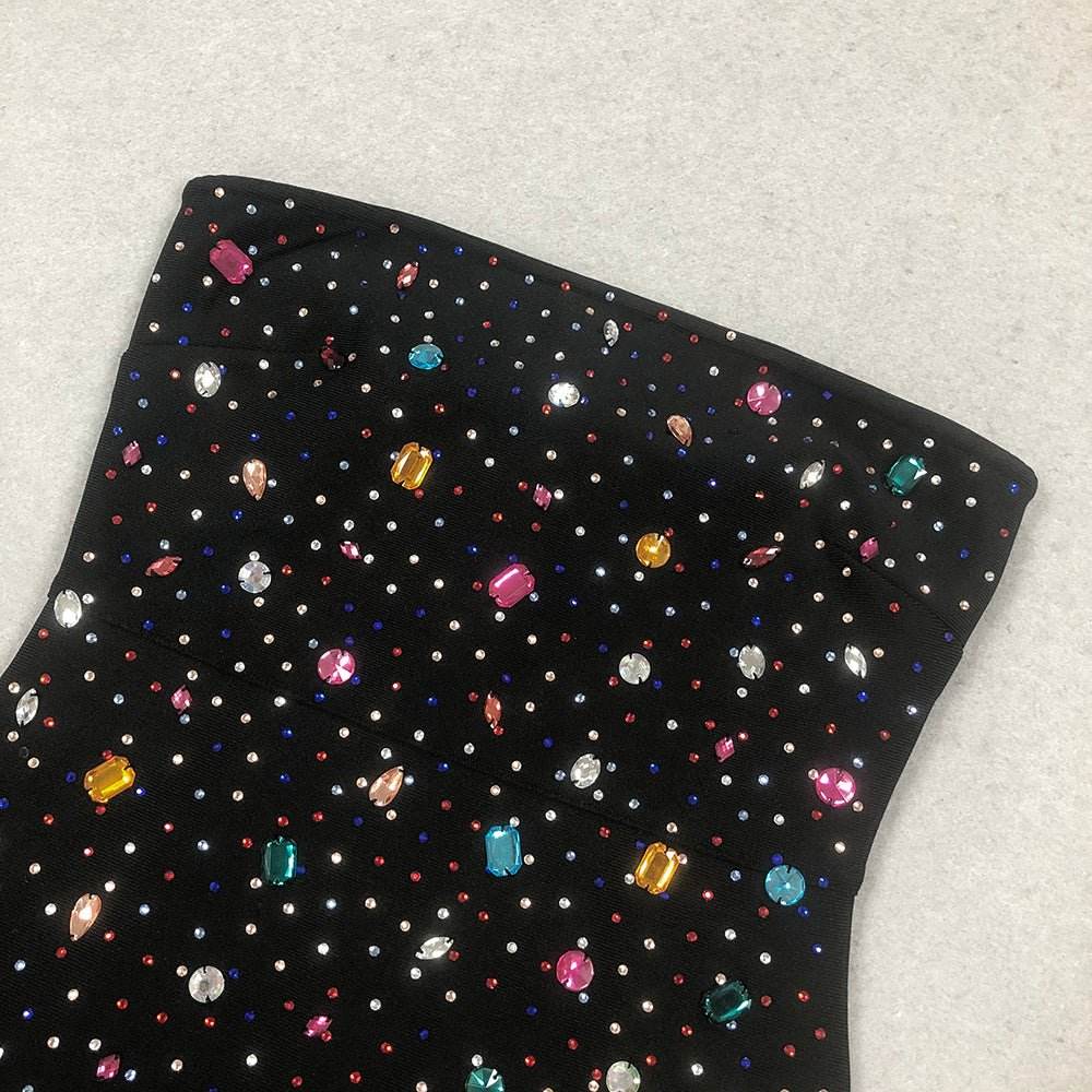 Strapless Backless Multi-color Crystall Mini Bodycon Bandage Dress - REBECATHELABEL