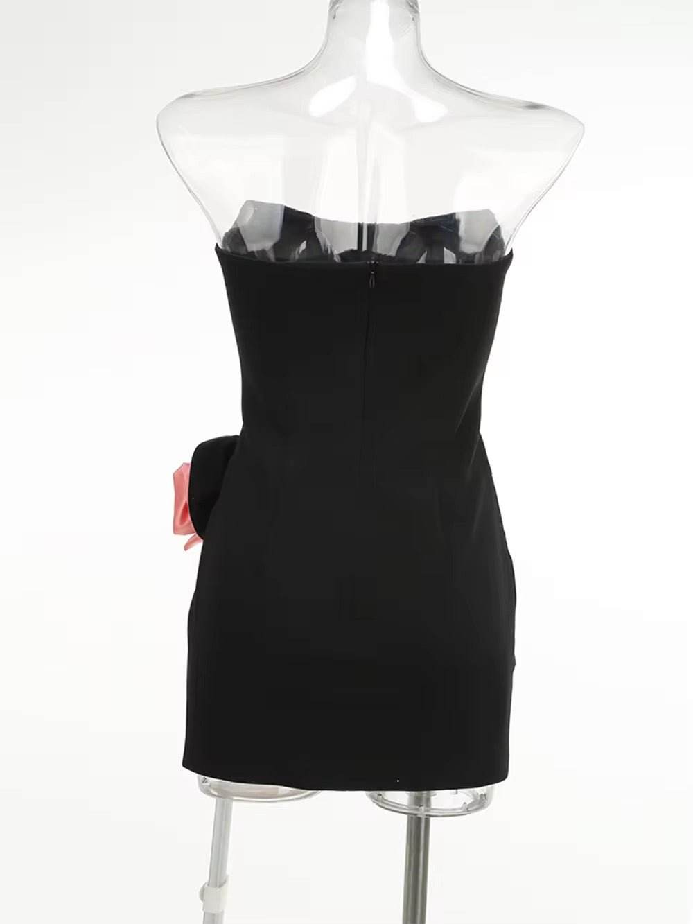 Strapless Backless Splicing 3D Flowers Mini Dress - REBECATHELABEL