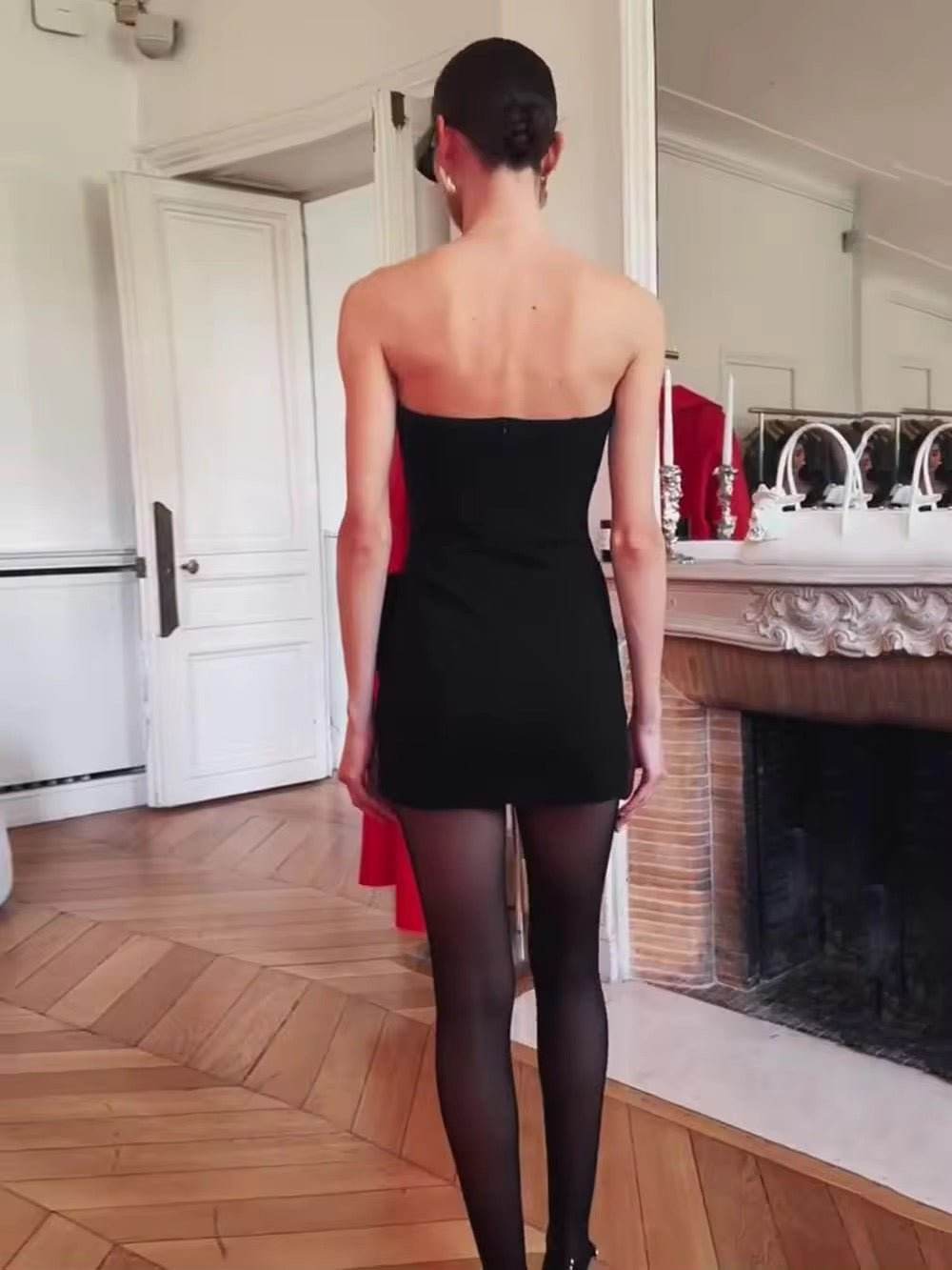 Strapless Backless Splicing 3D Flowers Mini Dress - REBECATHELABEL