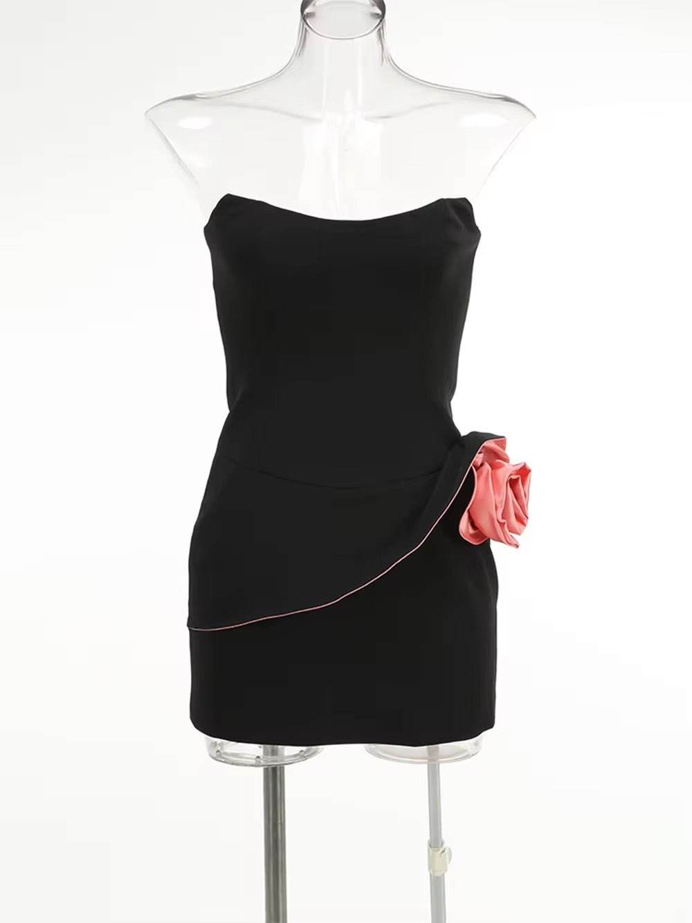 Strapless Backless Splicing 3D Flowers Mini Dress - REBECATHELABEL