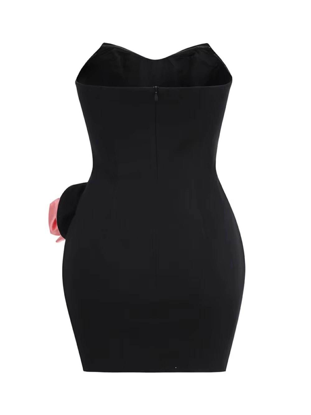 Strapless Backless Splicing 3D Flowers Mini Dress - REBECATHELABEL