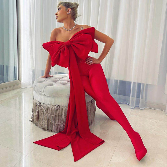 Strapless Bow Tight Elastic Pencil Jumpsuit - REBECATHELABEL