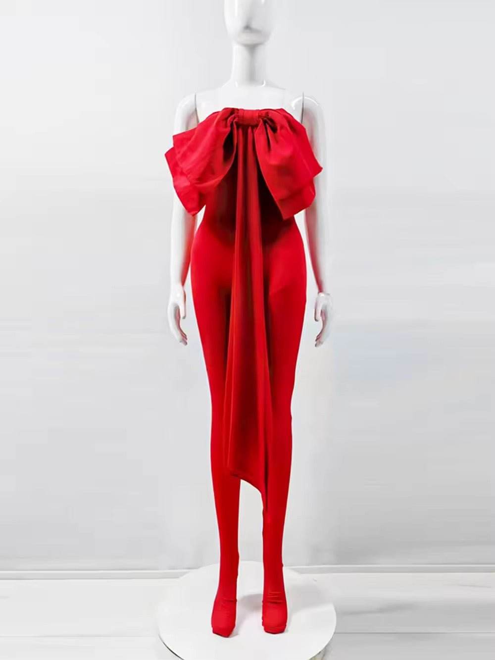 Strapless Bow Tight Elastic Pencil Jumpsuit - REBECATHELABEL