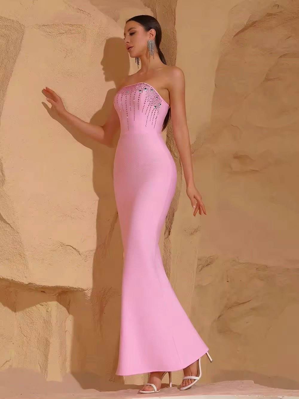 Strapless Diamond Bodycon Sexy Celebrity Cocktail Party Mermaid Bandage dress - REBECATHELABEL
