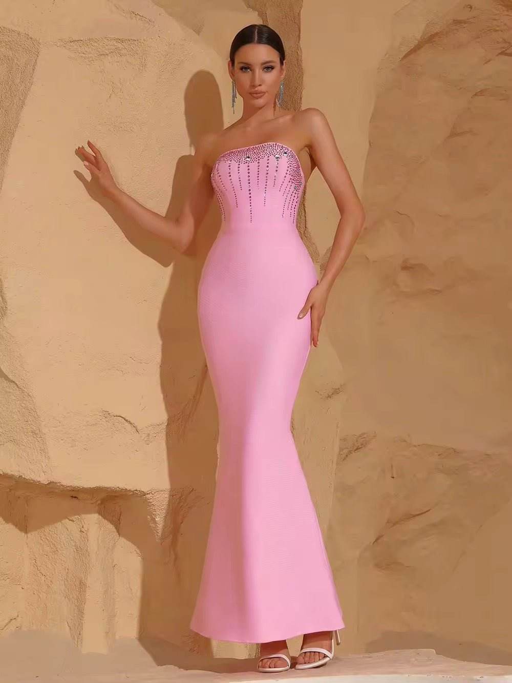 Strapless Diamond Bodycon Sexy Celebrity Cocktail Party Mermaid Bandage dress - REBECATHELABEL