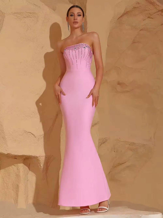 Strapless Diamond Bodycon Sexy Celebrity Cocktail Party Mermaid Bandage dress - REBECATHELABEL