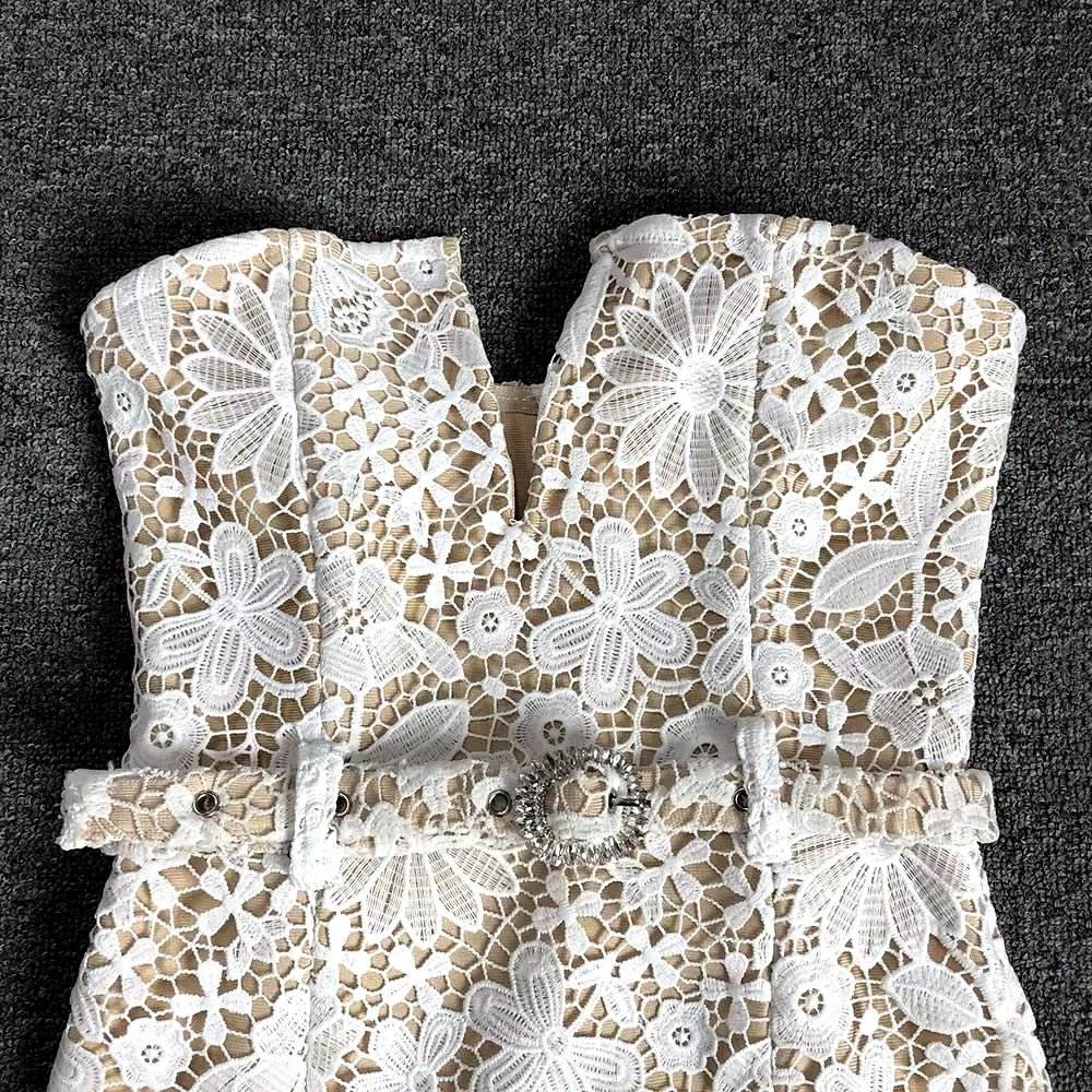 Strapless Embroidery Patchwork Belt Long Dress - REBECATHELABEL