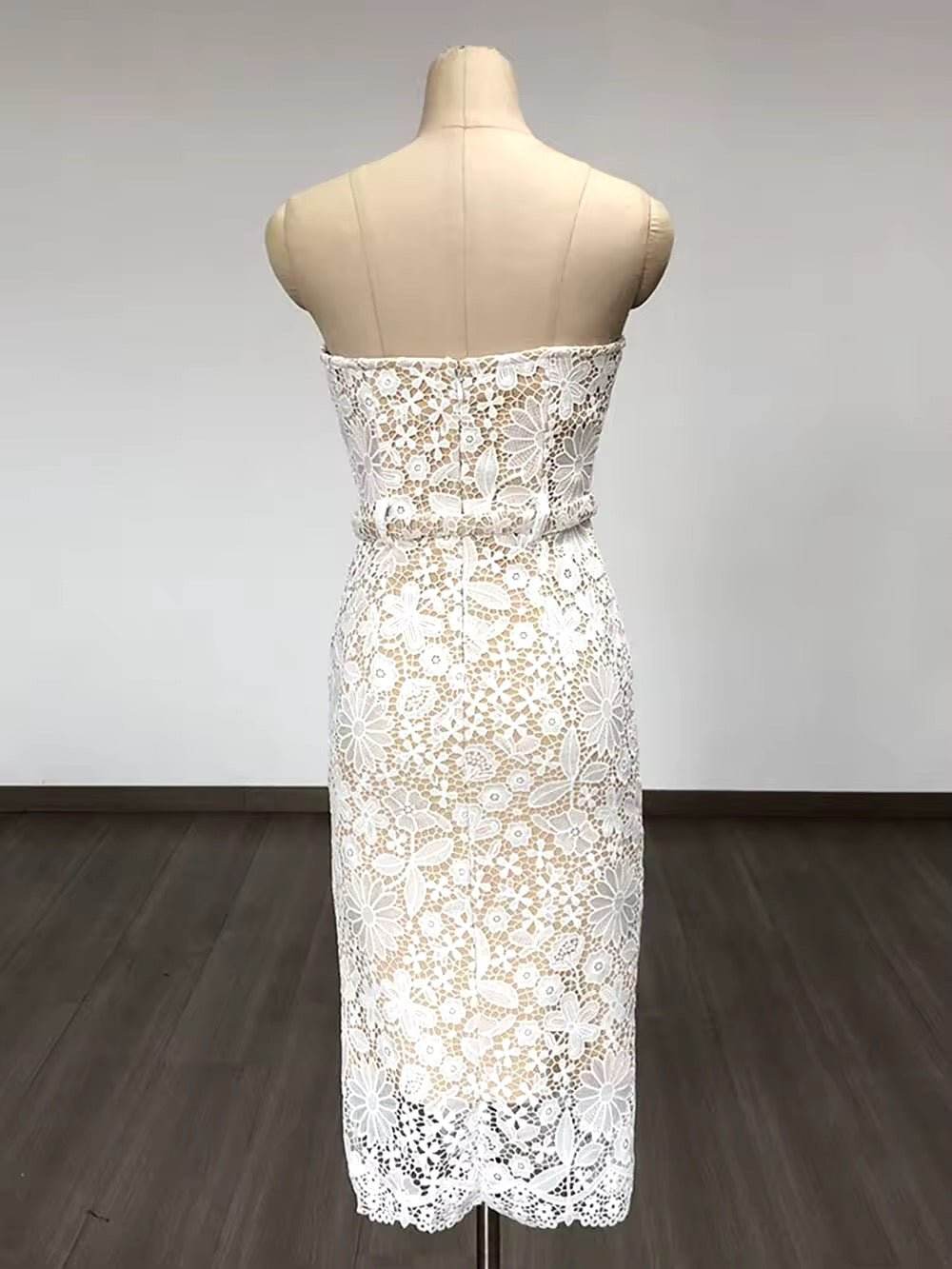 Strapless Embroidery Patchwork Belt Long Dress - REBECATHELABEL