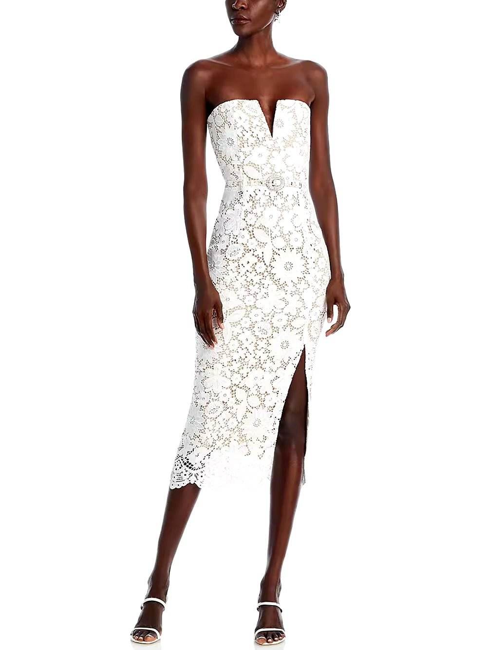 Strapless Embroidery Patchwork Belt Long Dress - REBECATHELABEL