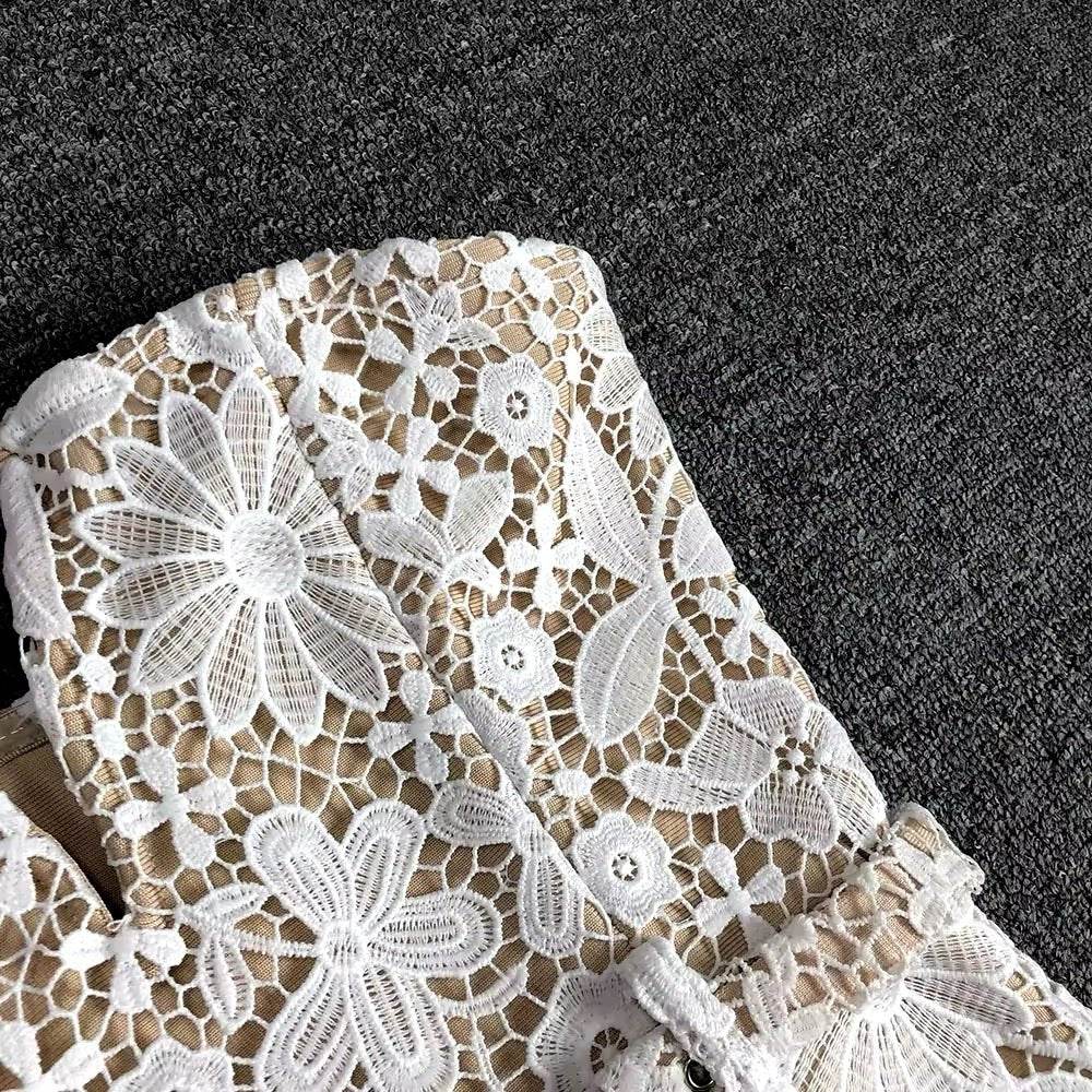 Strapless Embroidery Patchwork Belt Long Dress - REBECATHELABEL