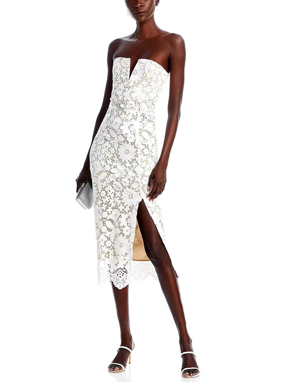 Strapless Embroidery Patchwork Belt Long Dress - REBECATHELABEL