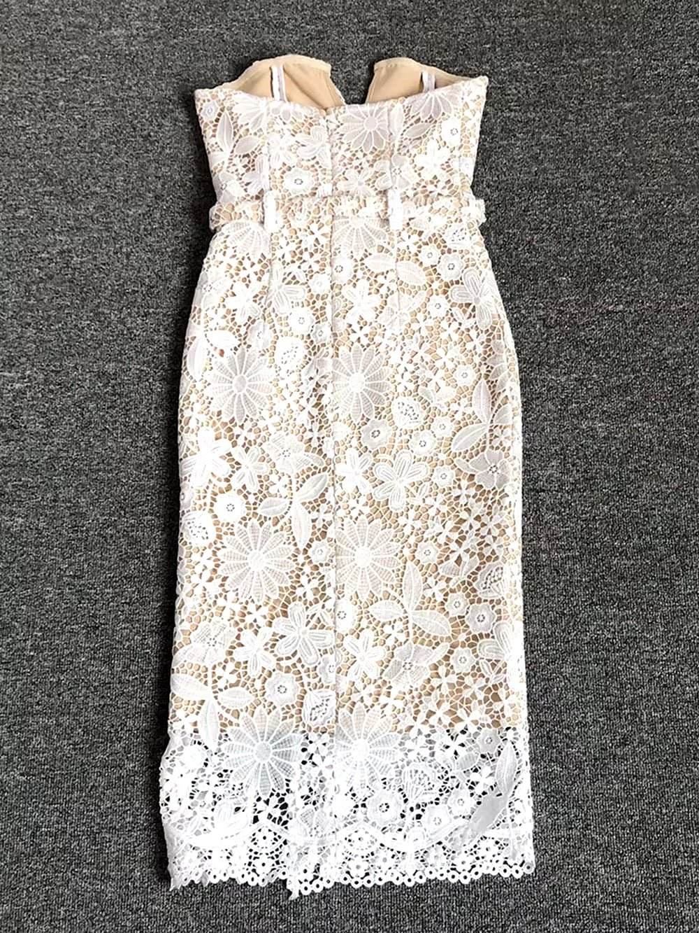 Strapless Embroidery Patchwork Belt Long Dress - REBECATHELABEL