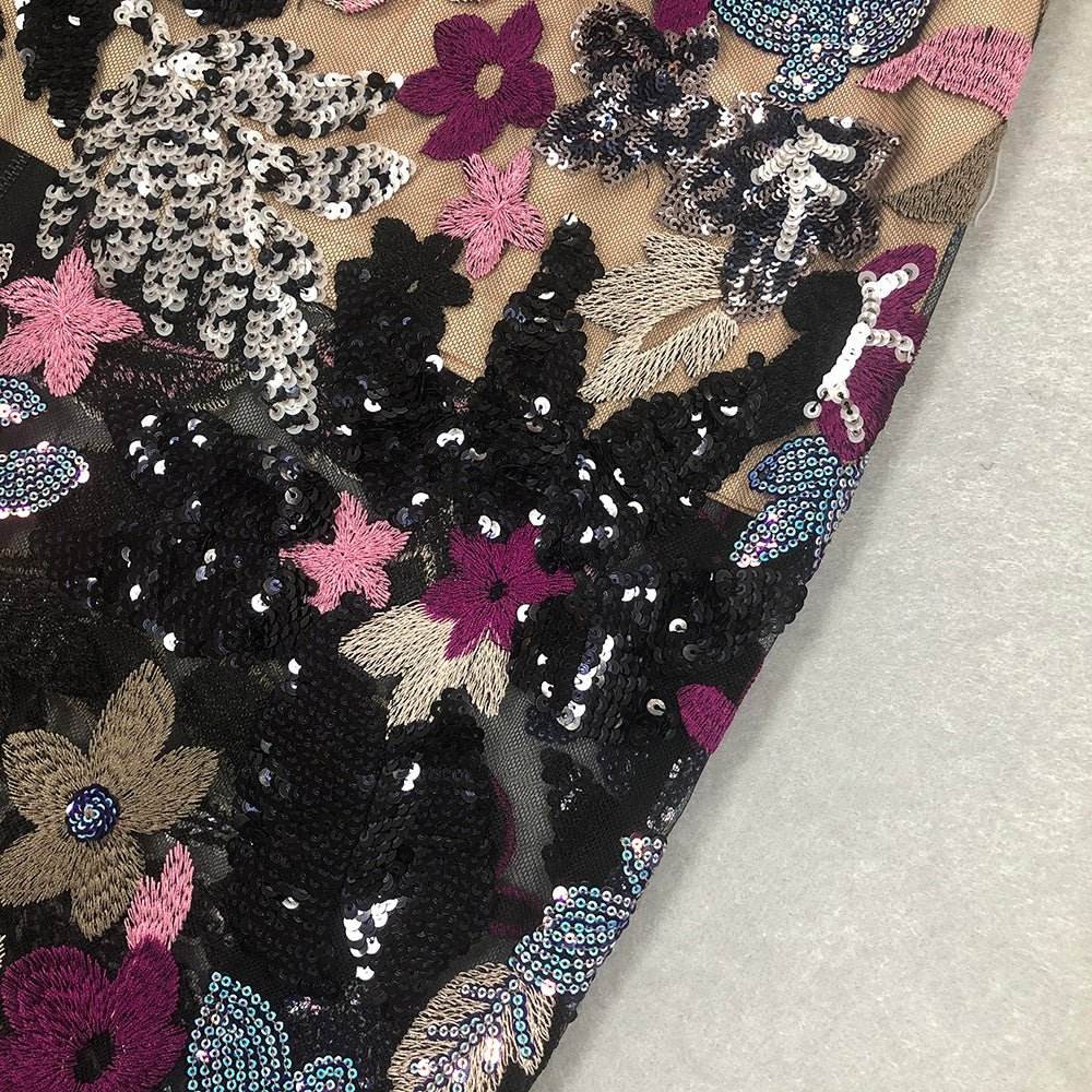 Strapless Embroidery Patchwork Mesh Long Dress - REBECATHELABEL