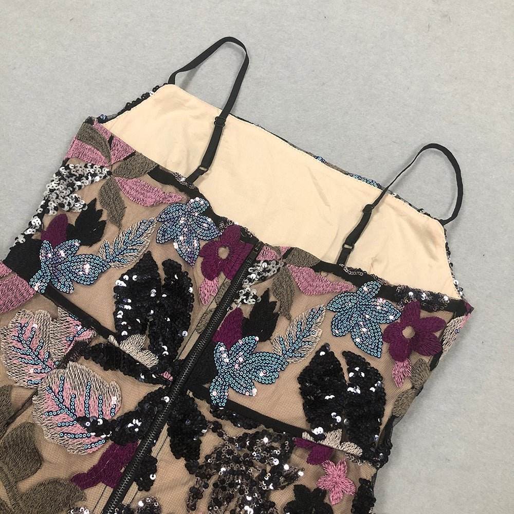 Strapless Embroidery Patchwork Mesh Long Dress - REBECATHELABEL