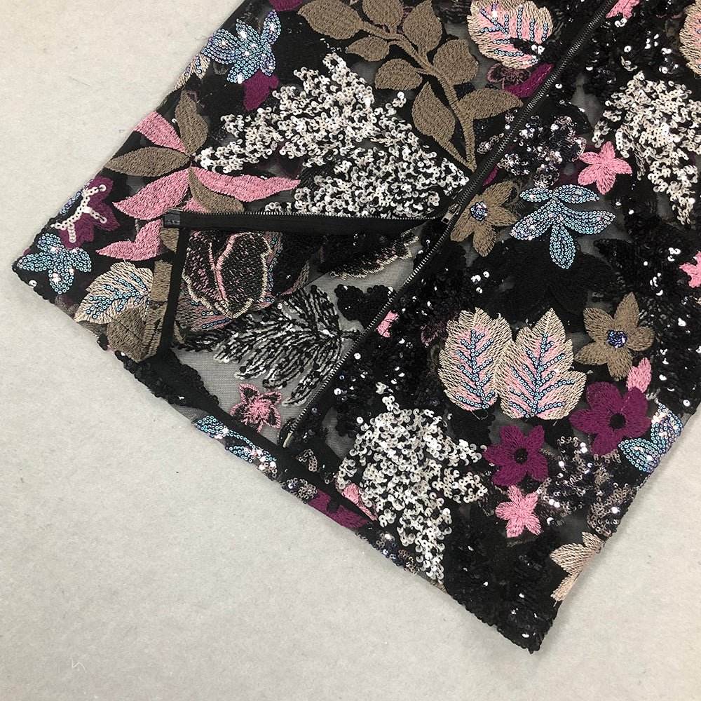 Strapless Embroidery Patchwork Mesh Long Dress - REBECATHELABEL