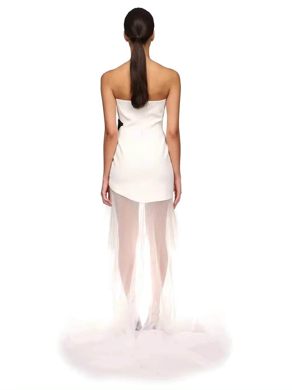 Strapless Floor-Length Bandage Dress Diamonds Flowers Patchwork Mesh dress - REBECATHELABEL