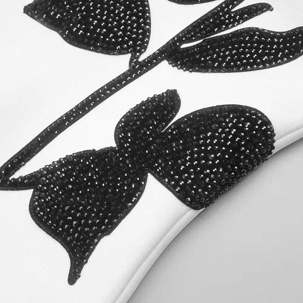 Strapless Floor-Length Bandage Dress Diamonds Flowers Patchwork Mesh dress - REBECATHELABEL