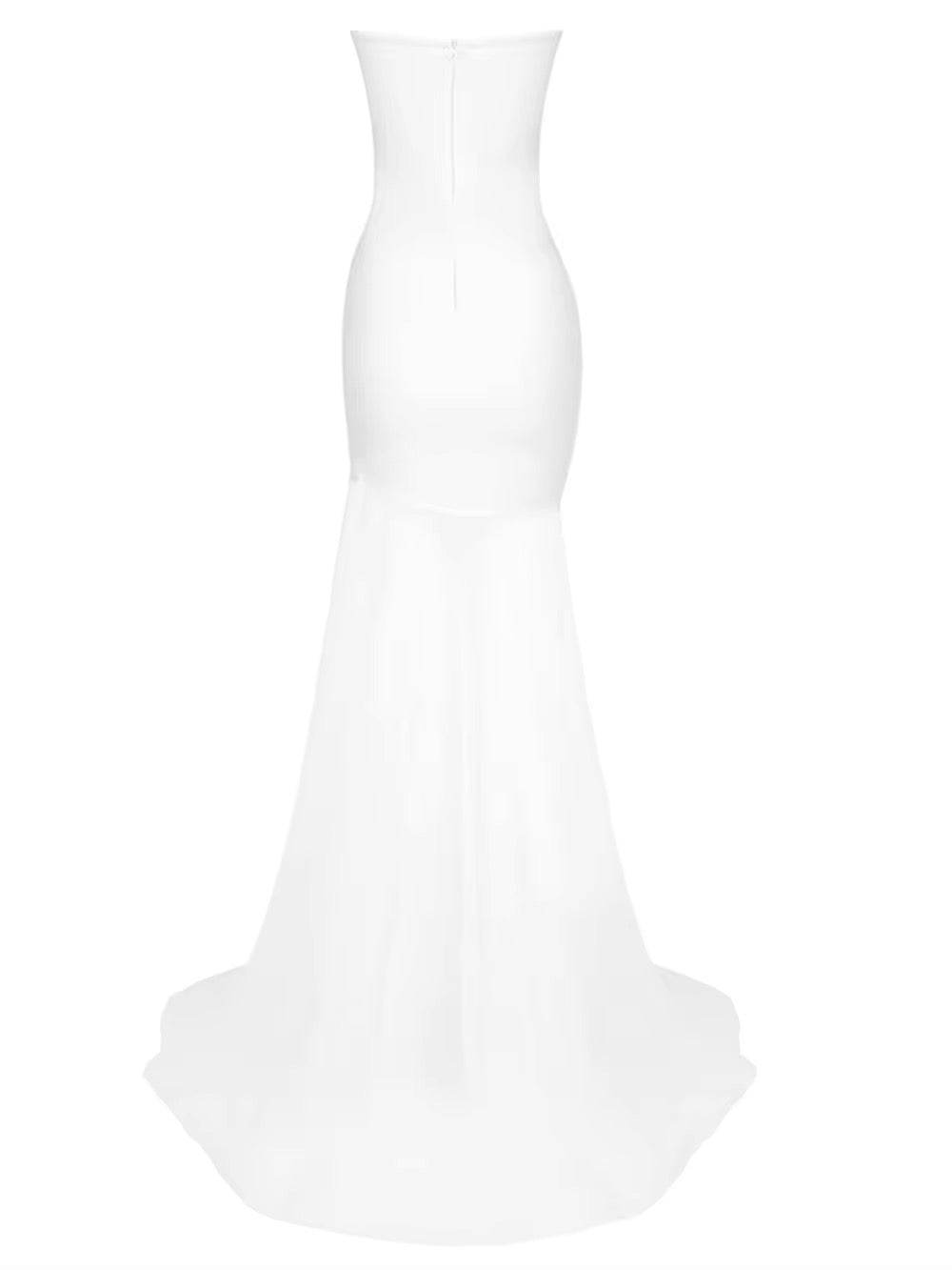 Strapless Floor-Length Bandage Dress Diamonds Flowers Patchwork Mesh dress - REBECATHELABEL