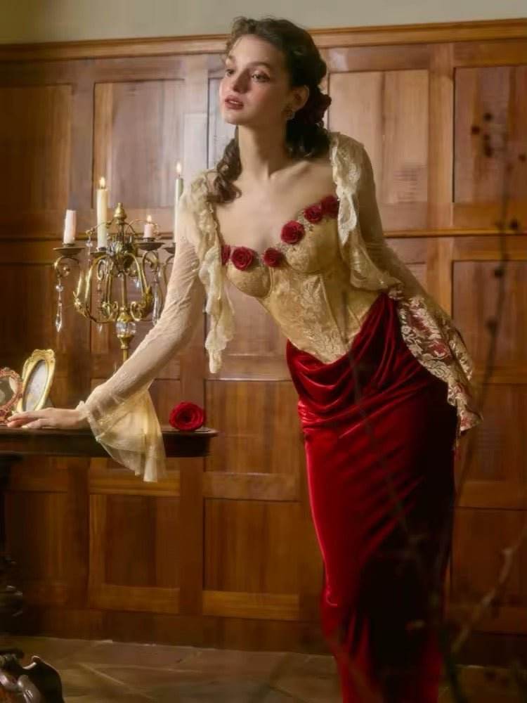 Strapless Flower Design Midi Dress - REBECATHELABEL