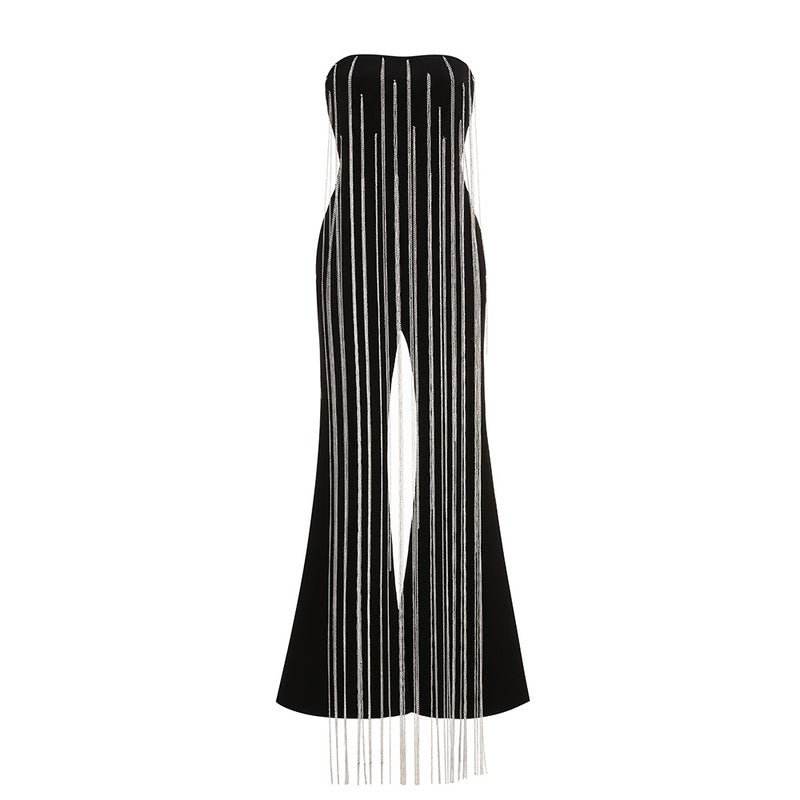 Strapless Long Chain Tassel Design Jumpsuit - REBECATHELABEL