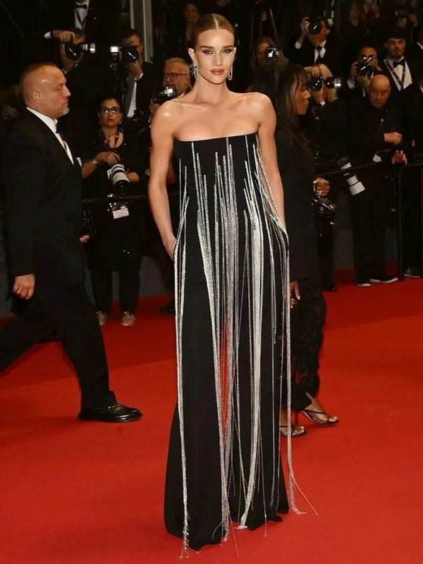 Strapless Long Chain Tassel Design Jumpsuit - REBECATHELABEL