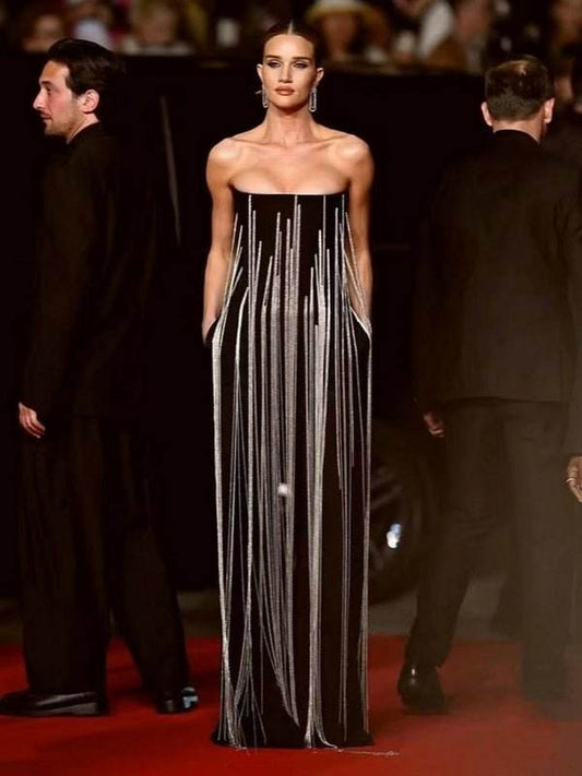 Strapless Long Chain Tassel Design Jumpsuit - REBECATHELABEL