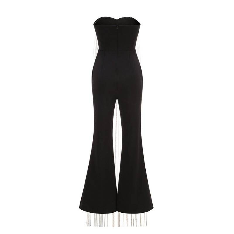 Strapless Long Chain Tassel Design Jumpsuit - REBECATHELABEL
