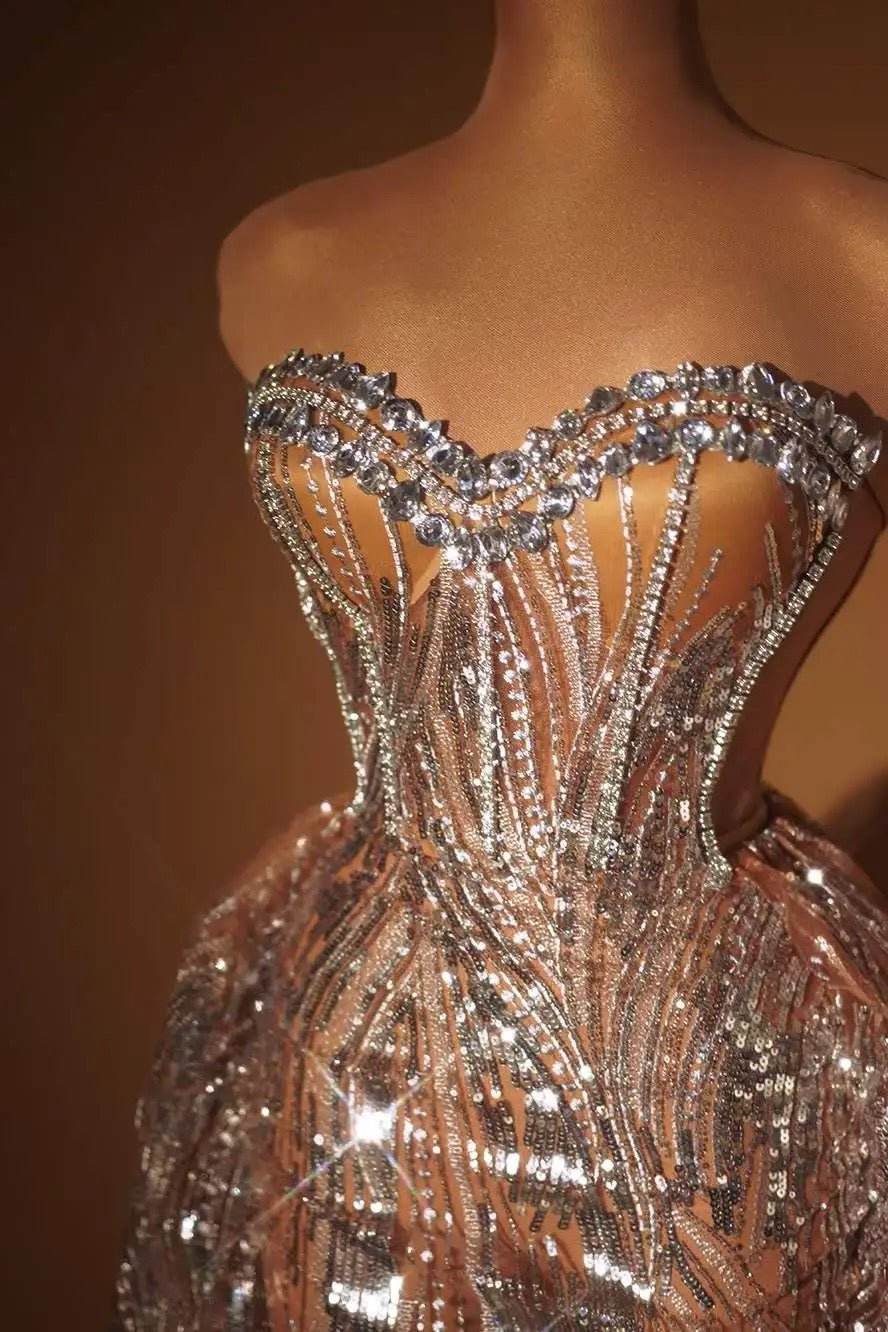 Strapless Rhinestone Sequin Dress - REBECATHELABEL