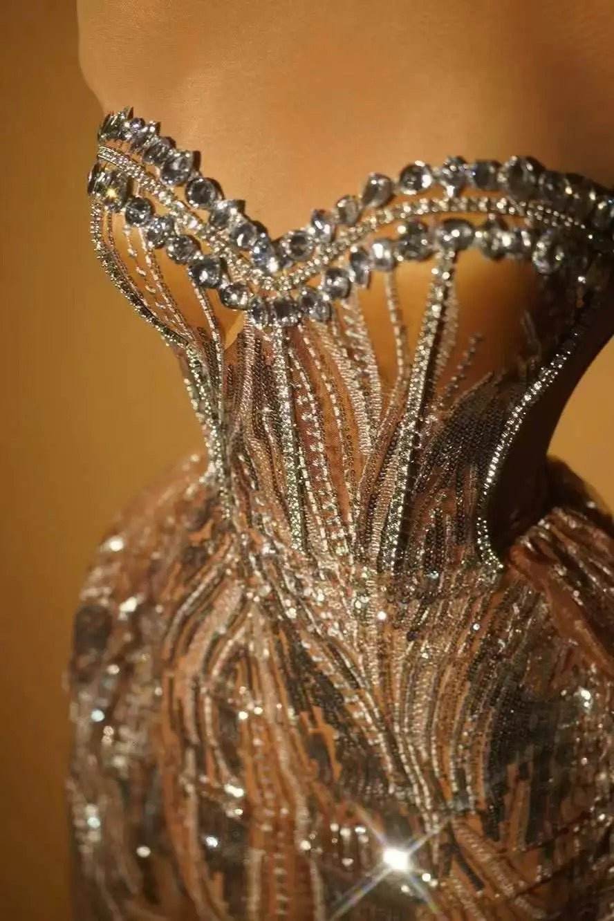 Strapless Rhinestone Sequin Dress - REBECATHELABEL