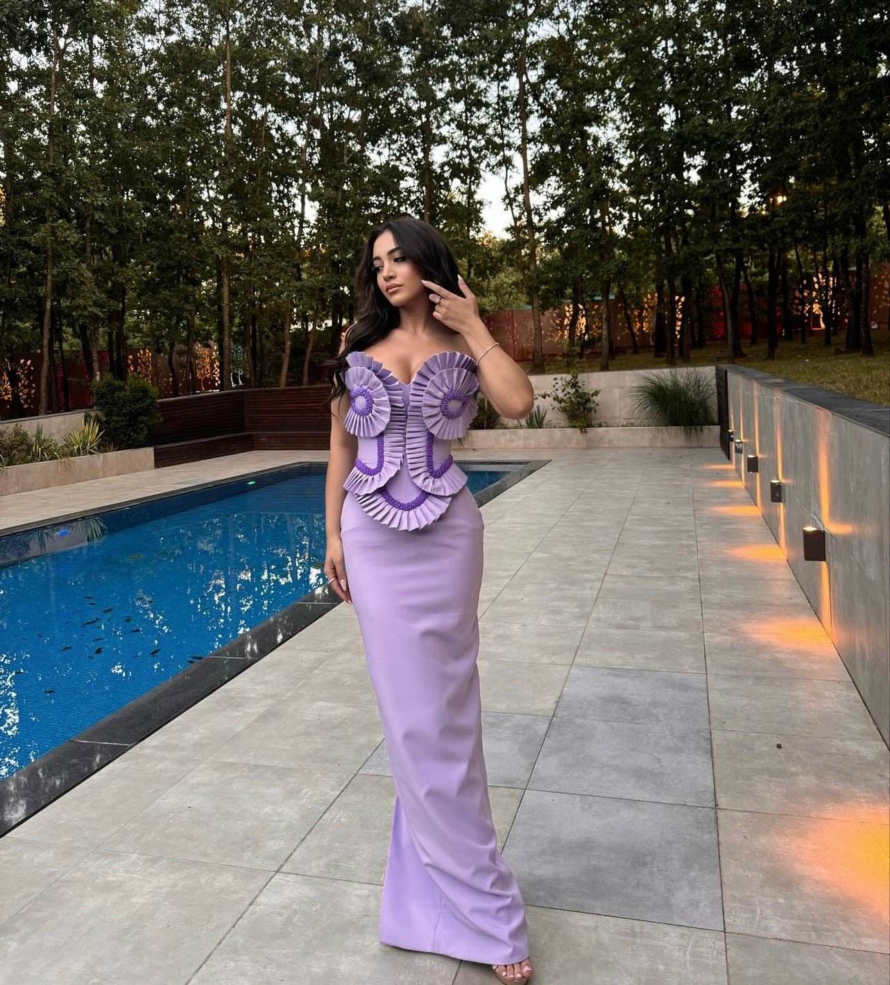 Strapless Ruffles Beaded Tight Maxi Bandage Dress - REBECATHELABEL