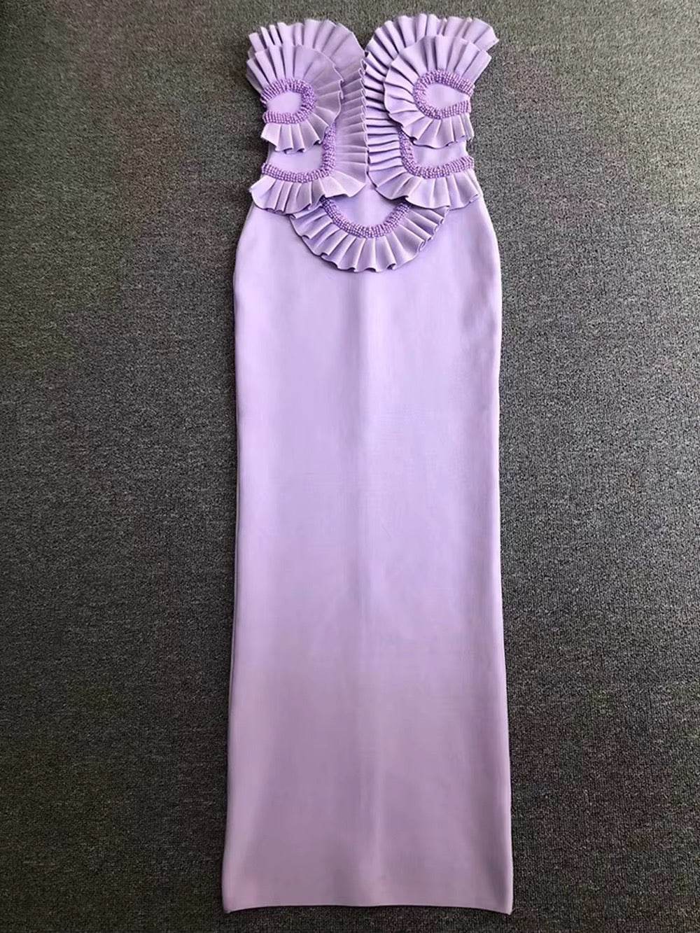 Strapless Ruffles Beaded Tight Maxi Bandage Dress - REBECATHELABEL