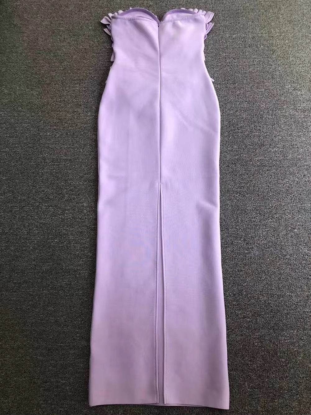 Strapless Ruffles Beaded Tight Maxi Bandage Dress - REBECATHELABEL