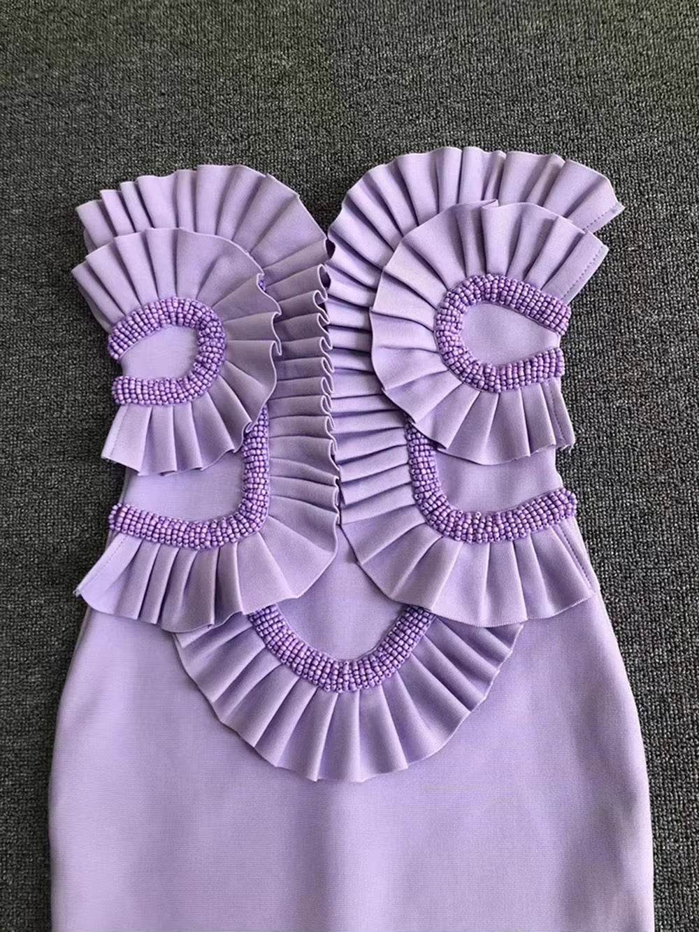 Strapless Ruffles Beaded Tight Maxi Bandage Dress - REBECATHELABEL