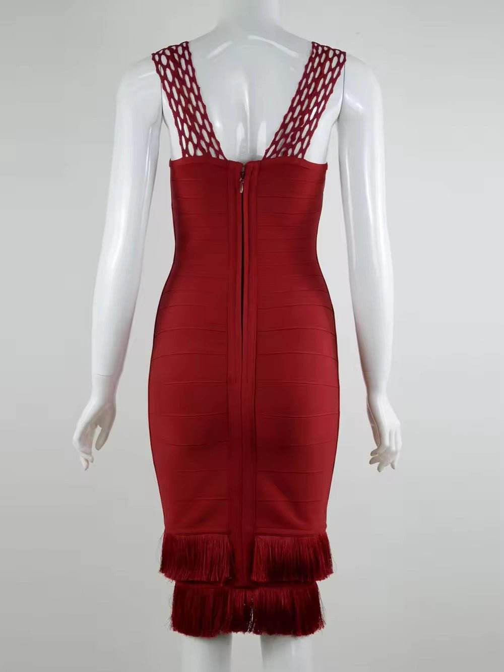 Tassel Lace Strap Bodycon Knee Length Bandage Dress - REBECATHELABEL