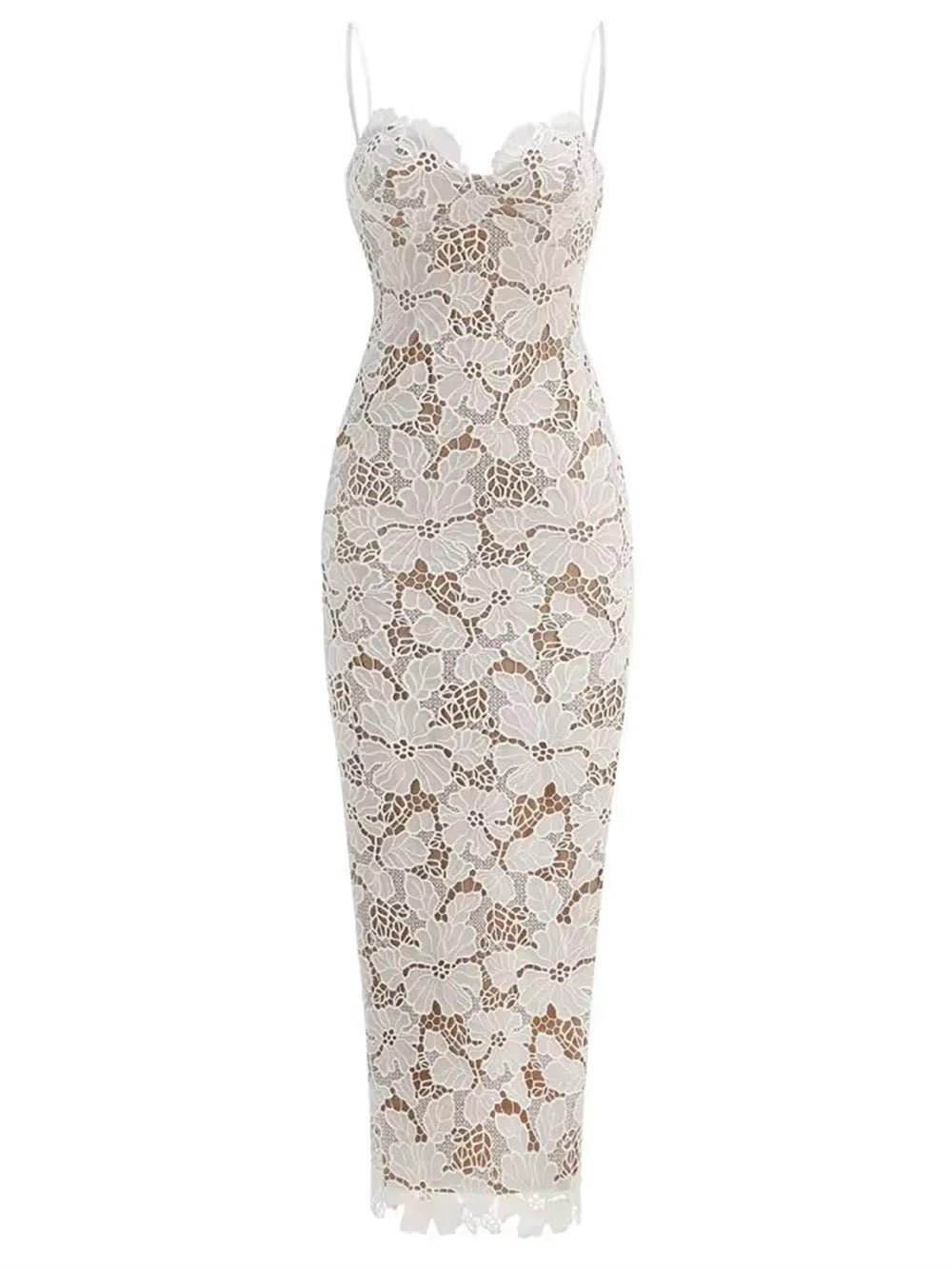 Tight Maxi Backless Flower Tight Hollow Robe dress - REBECATHELABEL