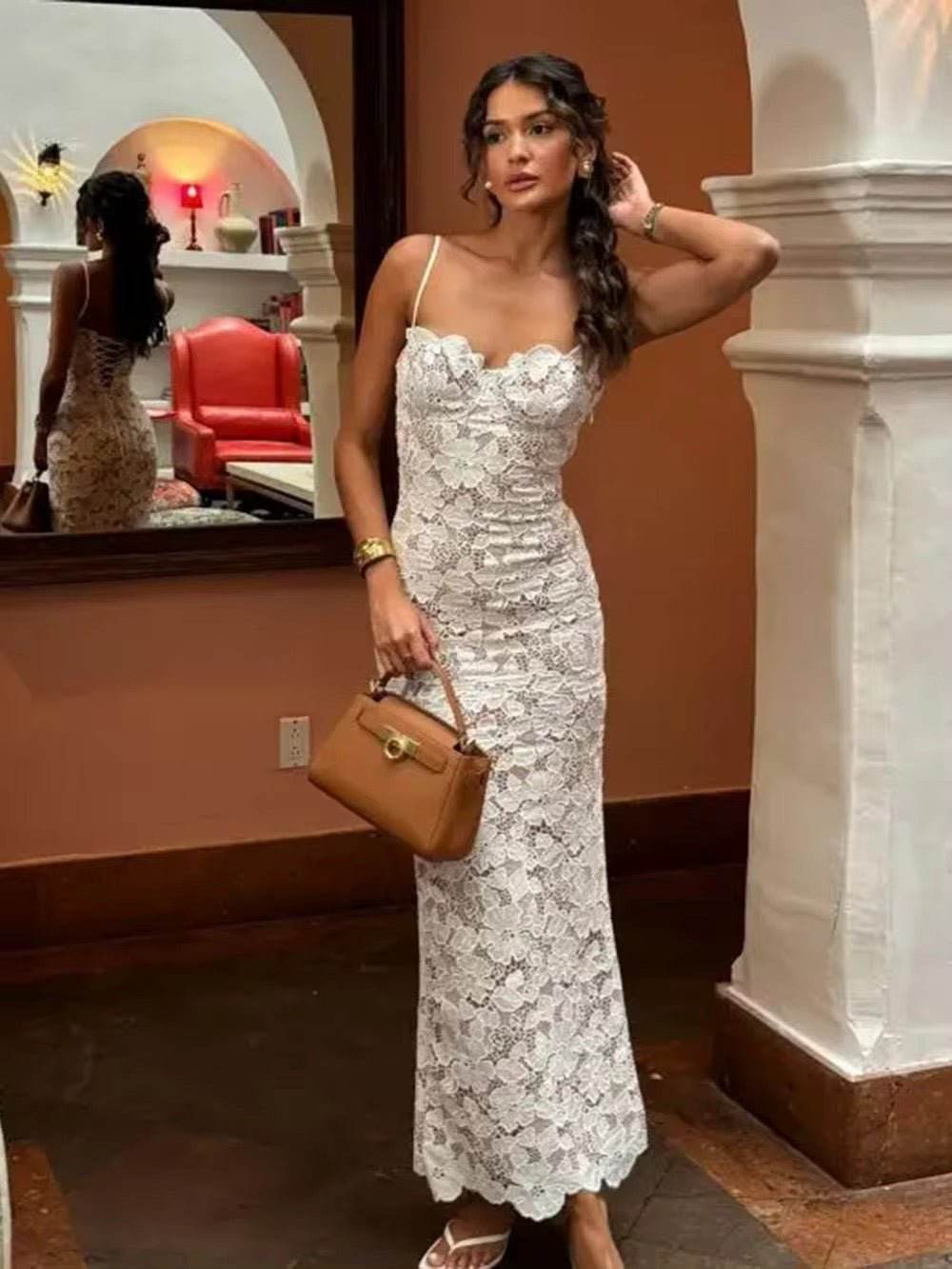 Tight Maxi Backless Flower Tight Hollow Robe dress - REBECATHELABEL